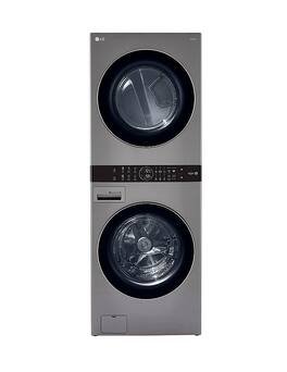 LG - 5.0 Cu. Ft. HE Smart Front Load Washer and 7.4 Cu. Ft. Electric Dryer WashTower with Steam and Center Control - Black Steel