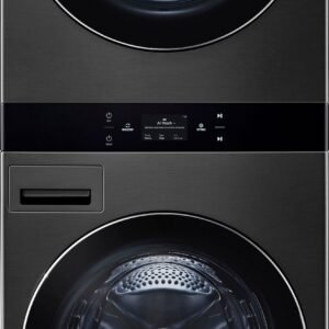 LG - 5.0 Cu. Ft. HE Smart Front Load Washer and 7.4 Cu. Ft. Electric Dryer WashTower with Steam and Center Control - Black Steel