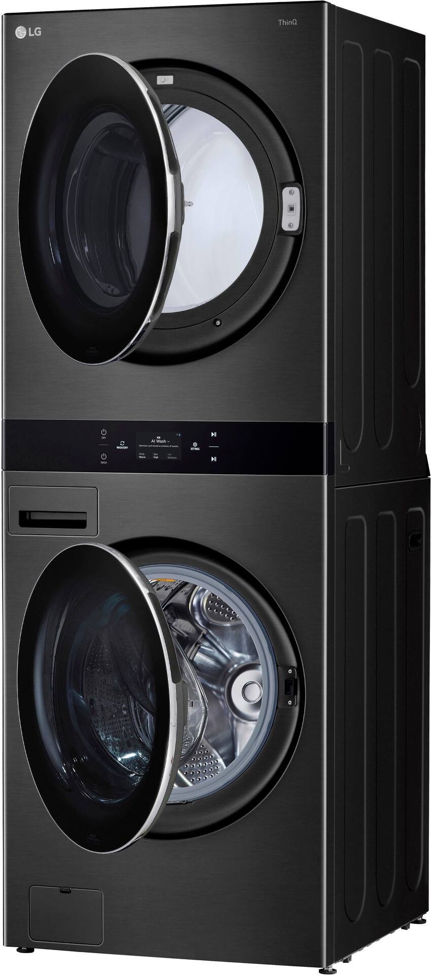LG - 5.0 Cu. Ft. HE Smart Front Load Washer and 7.4 Cu. Ft. Electric Dryer WashTower with Steam and Center Control - Black Steel
