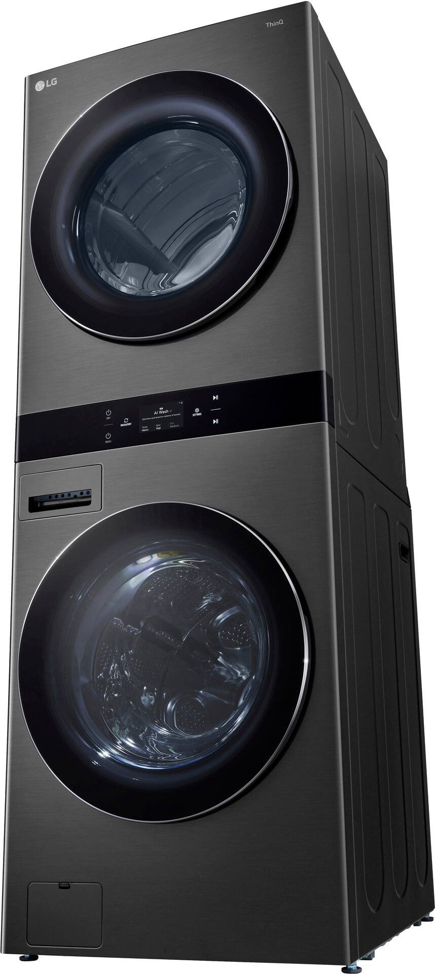 LG - 5.0 Cu. Ft. HE Smart Front Load Washer and 7.4 Cu. Ft. Electric Dryer WashTower with Steam and Center Control - Black Steel