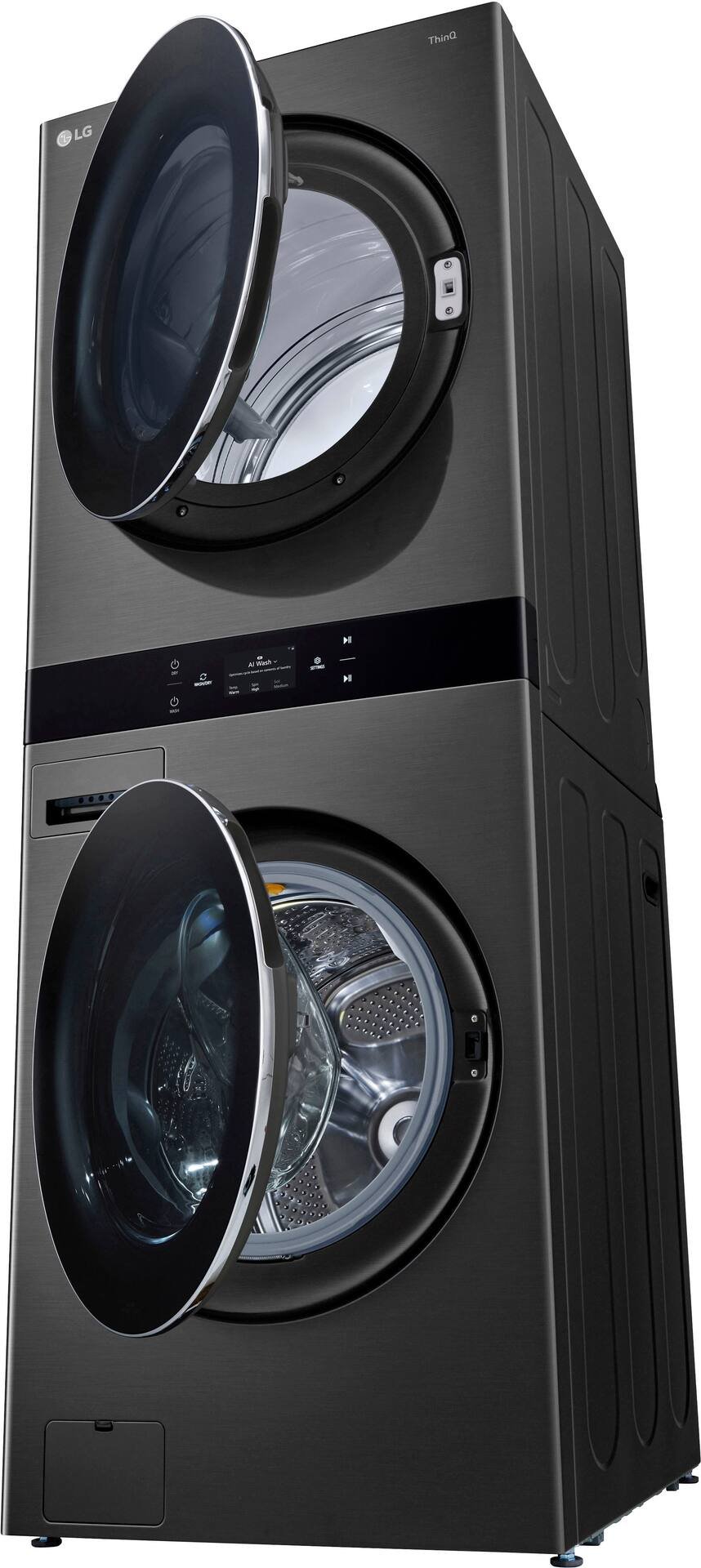 LG - 5.0 Cu. Ft. HE Smart Front Load Washer and 7.4 Cu. Ft. Electric Dryer WashTower with Steam and Center Control - Black Steel