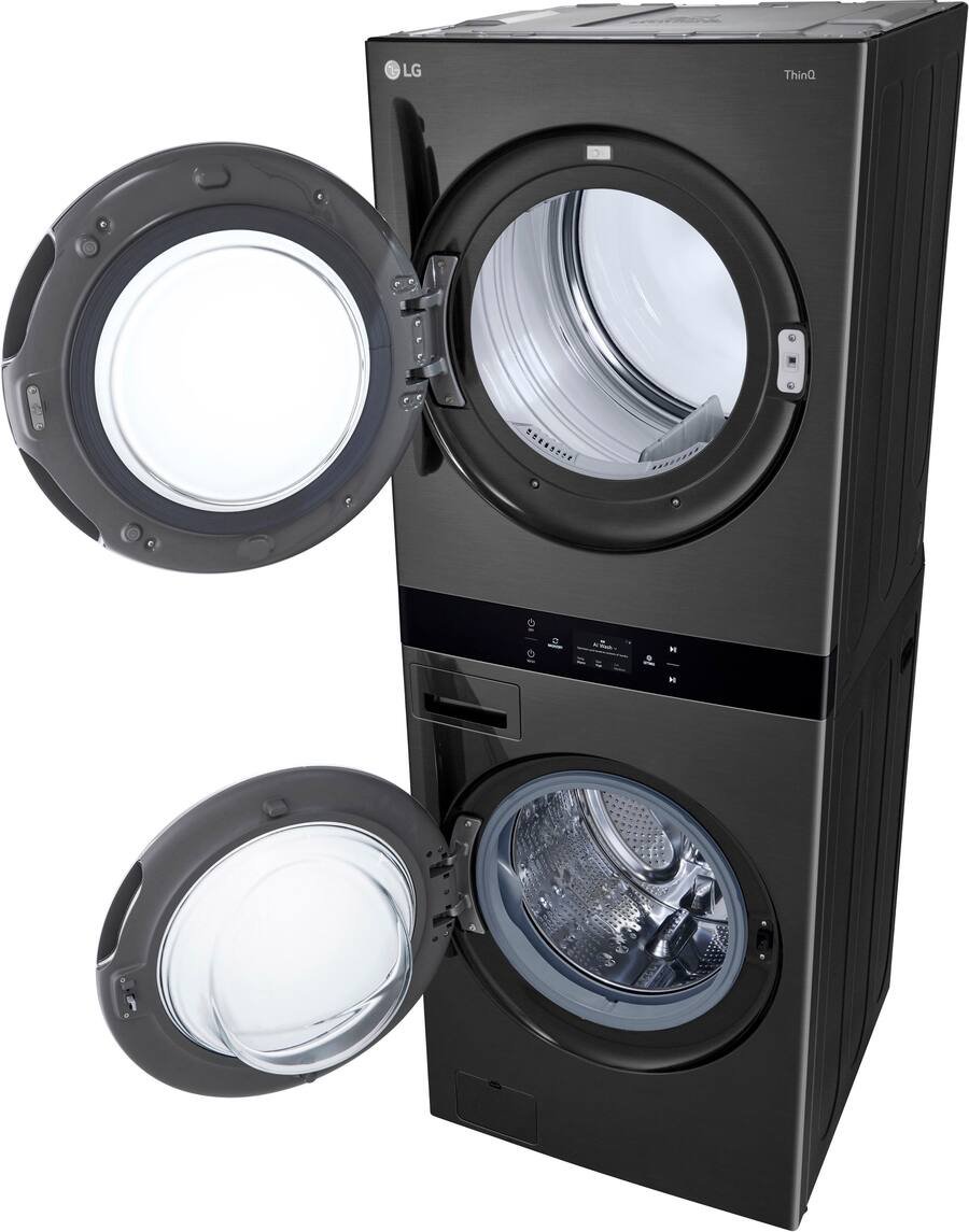 LG - 5.0 Cu. Ft. HE Smart Front Load Washer and 7.4 Cu. Ft. Electric Dryer WashTower with Steam and Center Control - Black Steel
