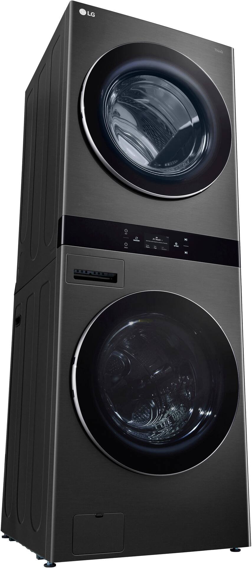 LG - 5.0 Cu. Ft. HE Smart Front Load Washer and 7.4 Cu. Ft. Electric Dryer WashTower with Steam and Center Control - Black Steel