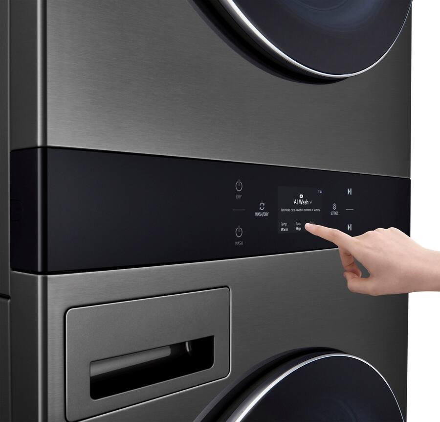 LG - 5.0 Cu. Ft. HE Smart Front Load Washer and 7.4 Cu. Ft. Electric Dryer WashTower with Steam and Center Control - Black Steel