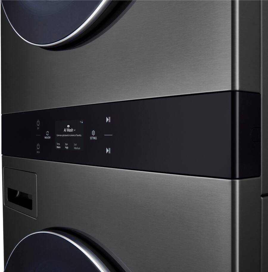 LG - 5.0 Cu. Ft. HE Smart Front Load Washer and 7.4 Cu. Ft. Electric Dryer WashTower with Steam and Center Control - Black Steel