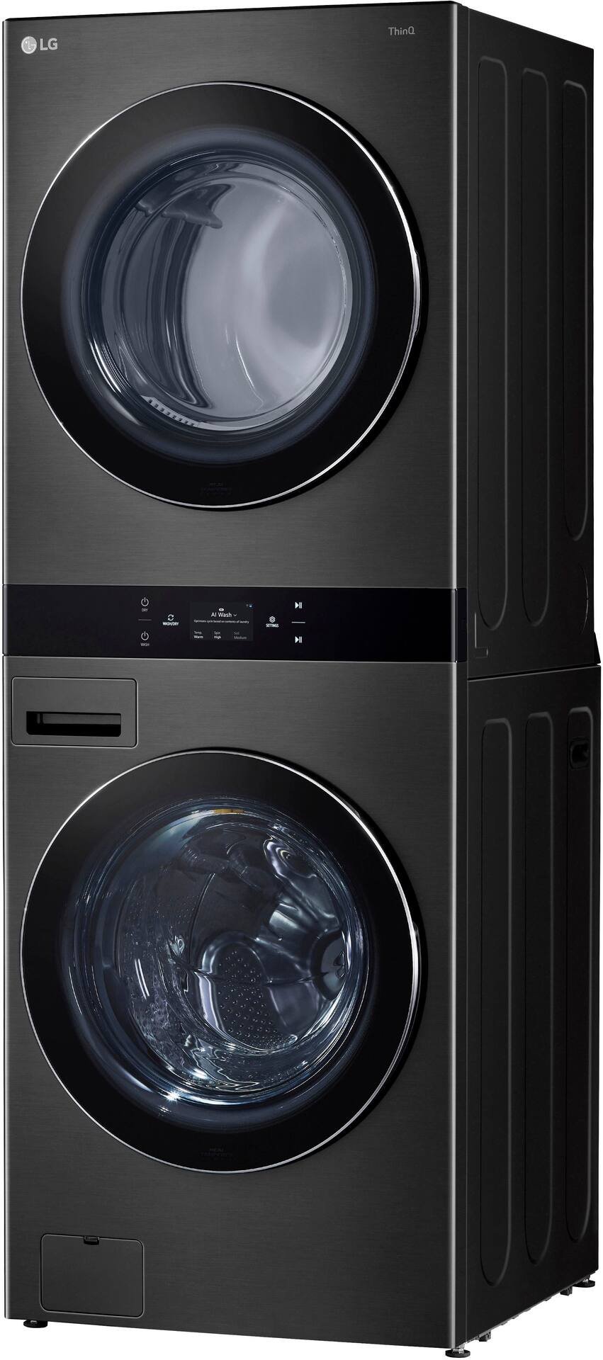 LG - 5.0 Cu. Ft. HE Smart Front Load Washer and 7.4 Cu. Ft. Electric Dryer WashTower with Steam and Center Control - Black Steel