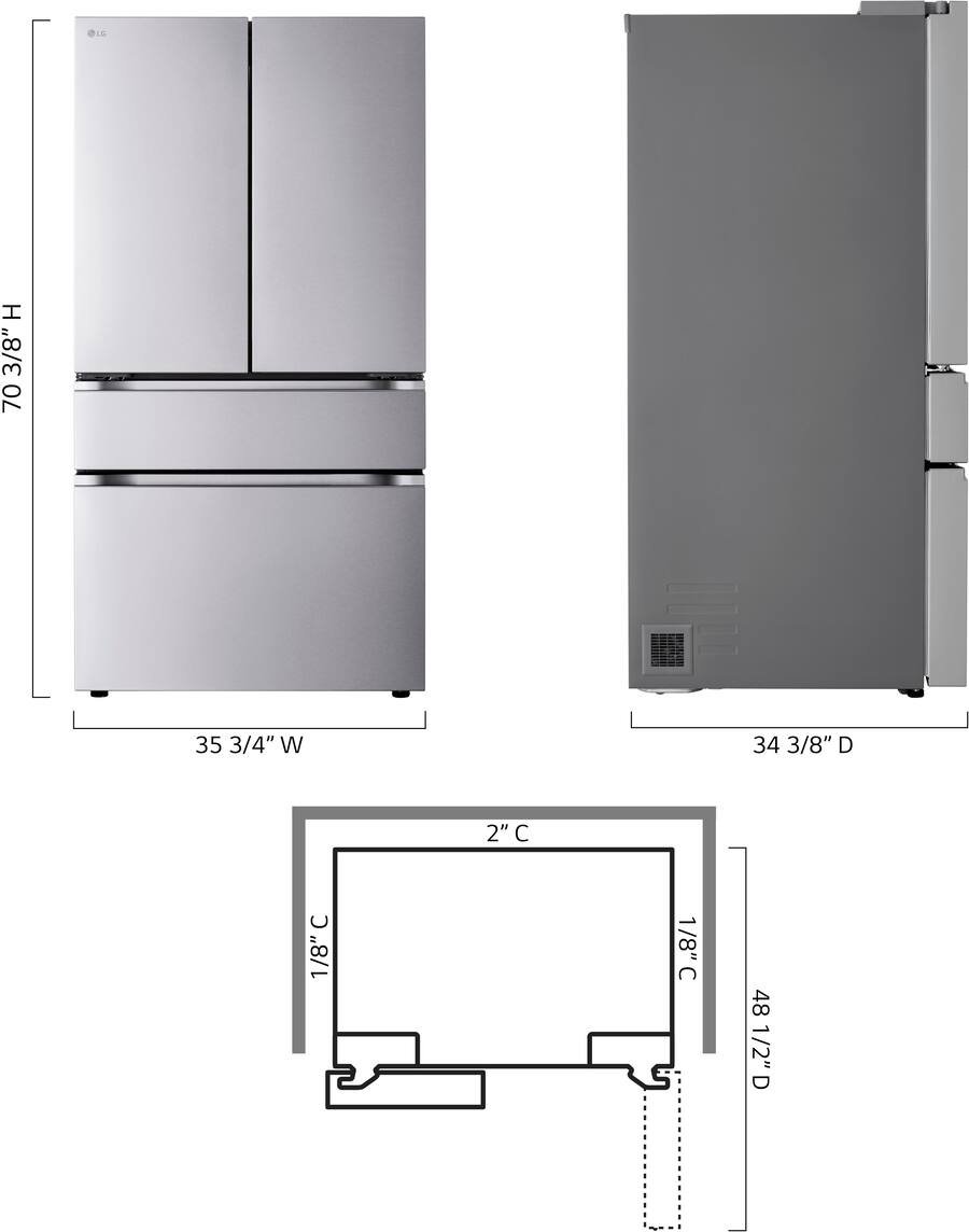 LG - 36-in Standard-Depth MAX 29.6 Cu. Ft. 4-Door French Door Smart Refrigerator with Full-Convert Drawer - Stainless Steel