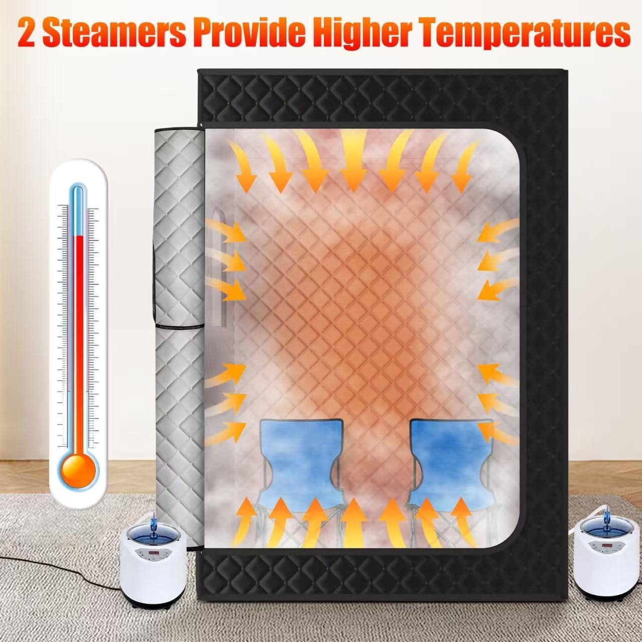 X-Vcak Upgraded 2 Person Sauna, Portable Sauna with 5 Layer Waterproof, Portable Steam Sauna Tent with 2 Steamers, 2 Folding Chair, 71”x 49”x 36" - Image 2