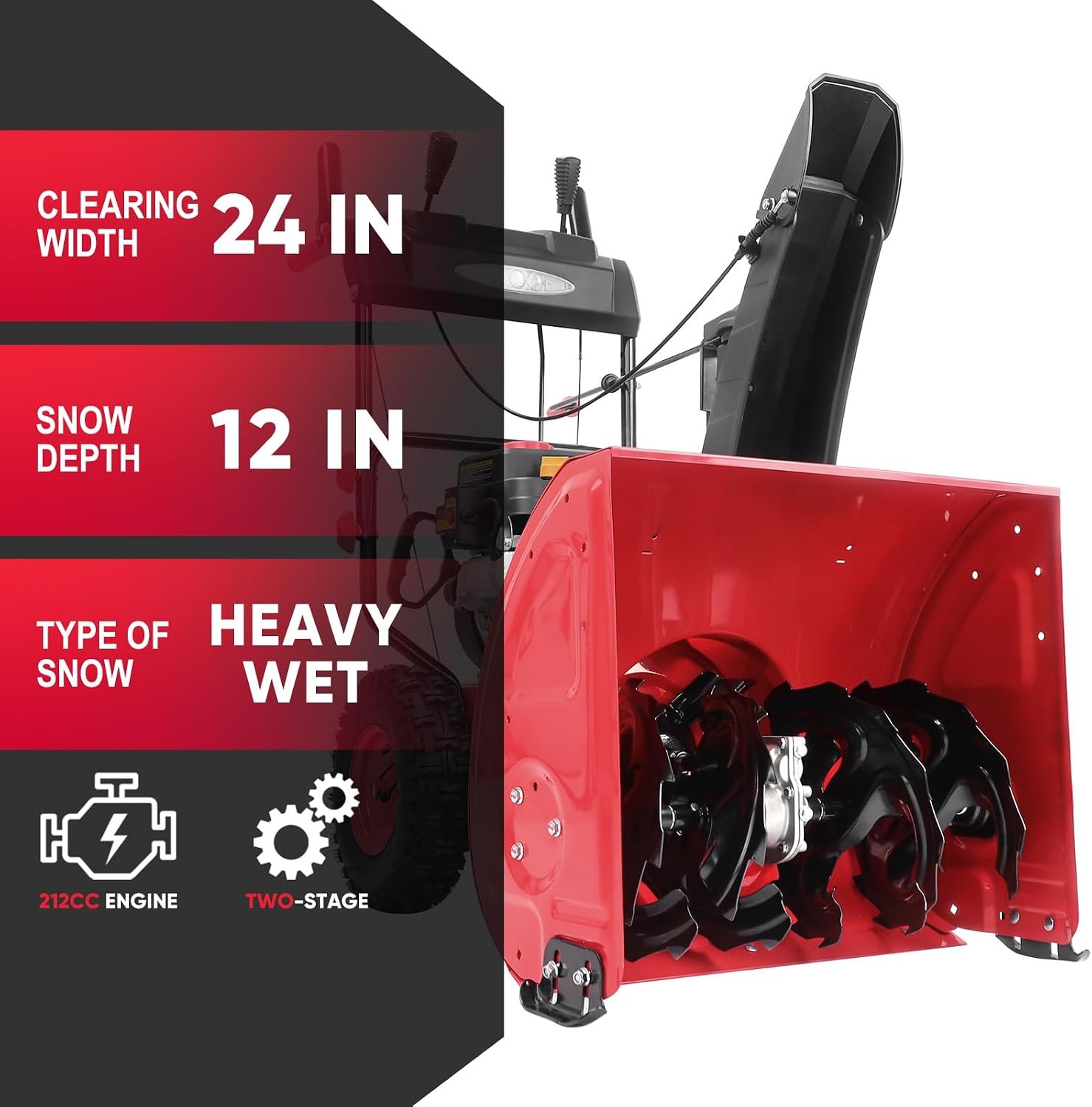 PowerSmart DB7108B 24" 212cc Two-Stage Self-Propelled Gas Snow Blower with Electric Start & Steel Auger - Image 3