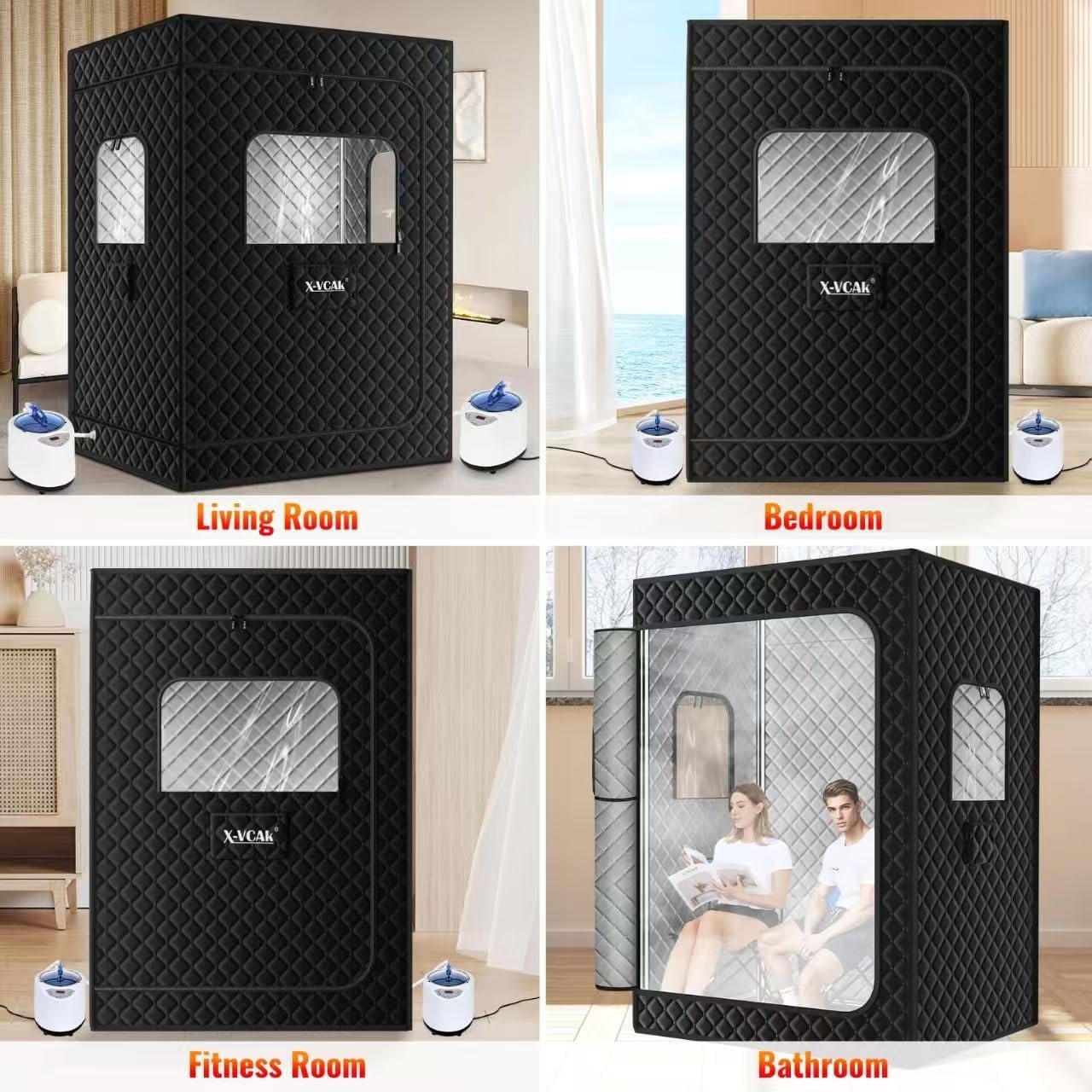 X-Vcak Upgraded 2 Person Sauna, Portable Sauna with 5 Layer Waterproof, Portable Steam Sauna Tent with 2 Steamers, 2 Folding Chair, 71”x 49”x 36" - Image 6