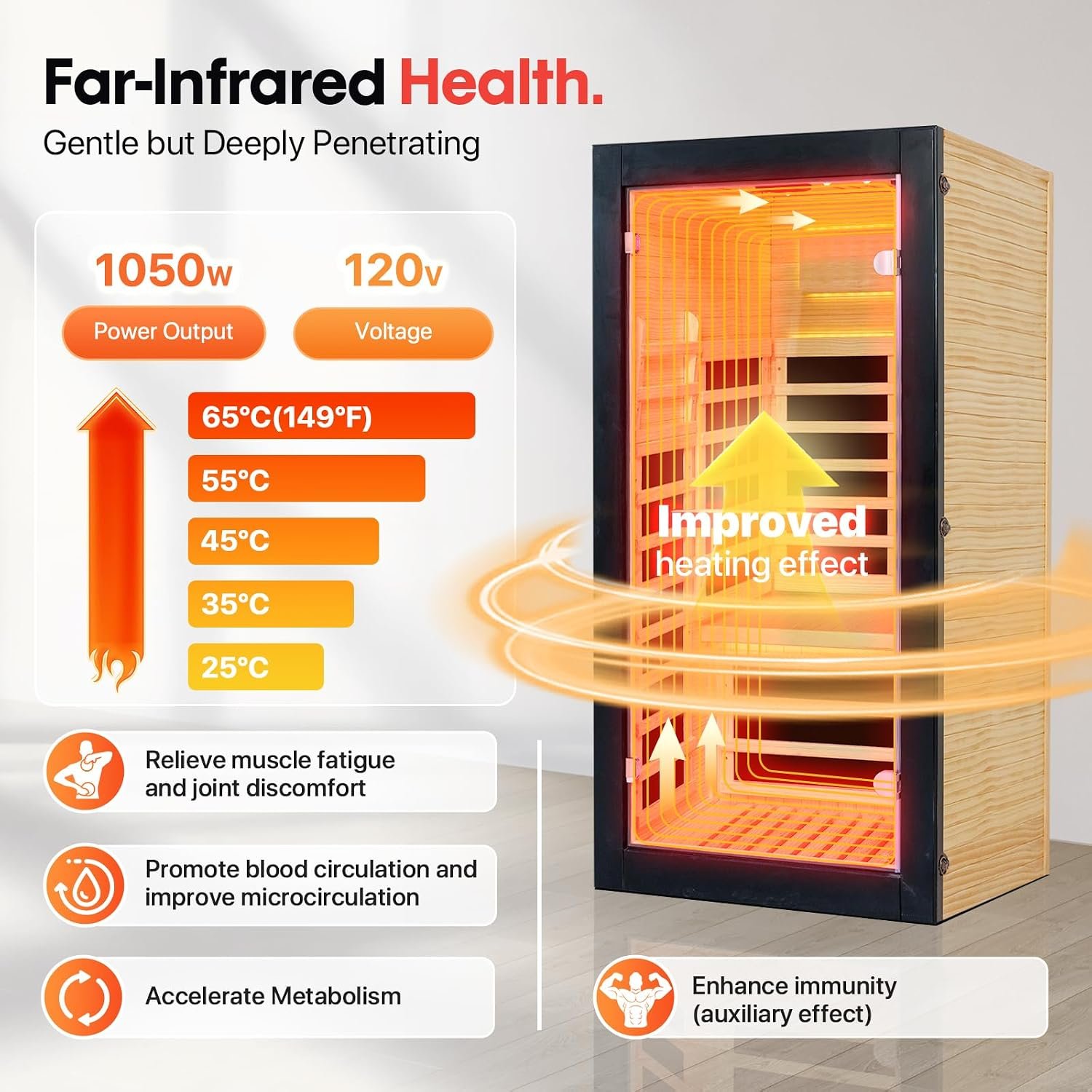 OUTEXER Sauna One Person Far Infrared Saunas Room Chilean Pine Wood 1050W - Image 6