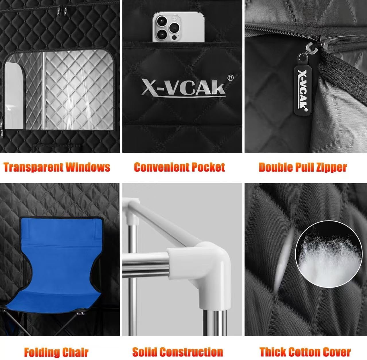 X-Vcak Upgraded 2 Person Sauna, Portable Sauna with 5 Layer Waterproof, Portable Steam Sauna Tent with 2 Steamers, 2 Folding Chair, 71”x 49”x 36" - Image 3