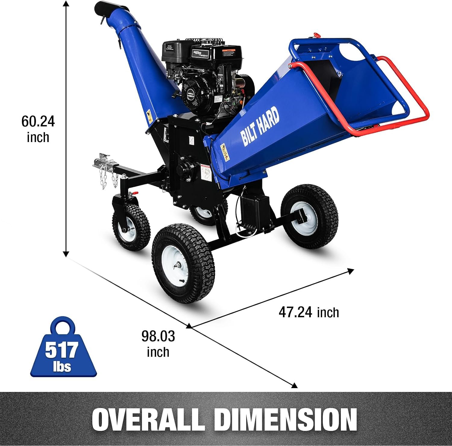 BILT HARD 6 Inch Gas Powered Wood Chipper with 420cc 15HP E-Start Engine, Towable Chipper Shredder Mulcher with 4 Wheels, Tow Bar, Dual Emergency Stop System - Image 8