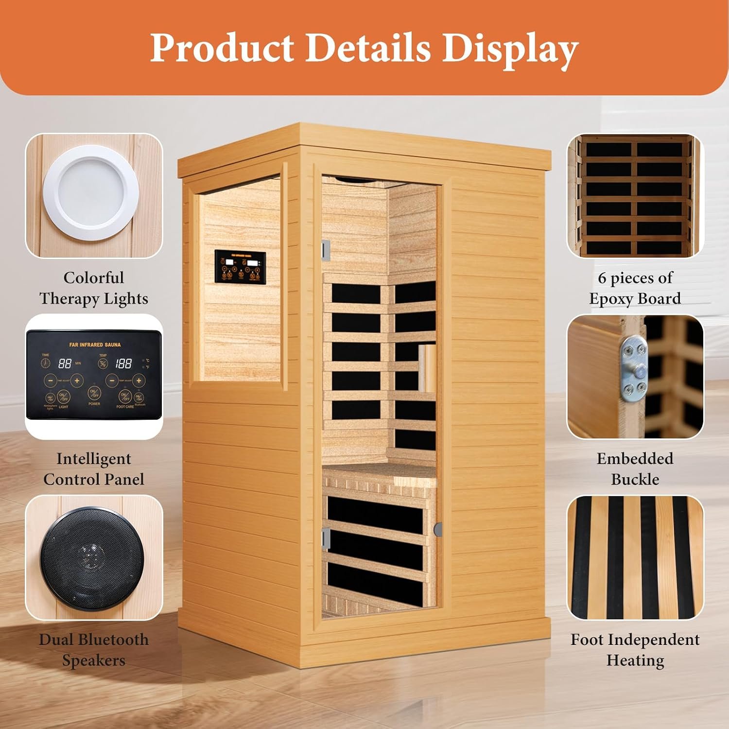 OUTEXER Far Infrared Sauna Home Sauna Spa Room Canadian Hemlock Wood 1200W - Image 6