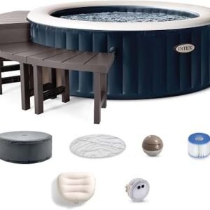 INTEX PureSpa 4 Person Inflatable Hot Tub Bundle w/Energy-Efficient Cover