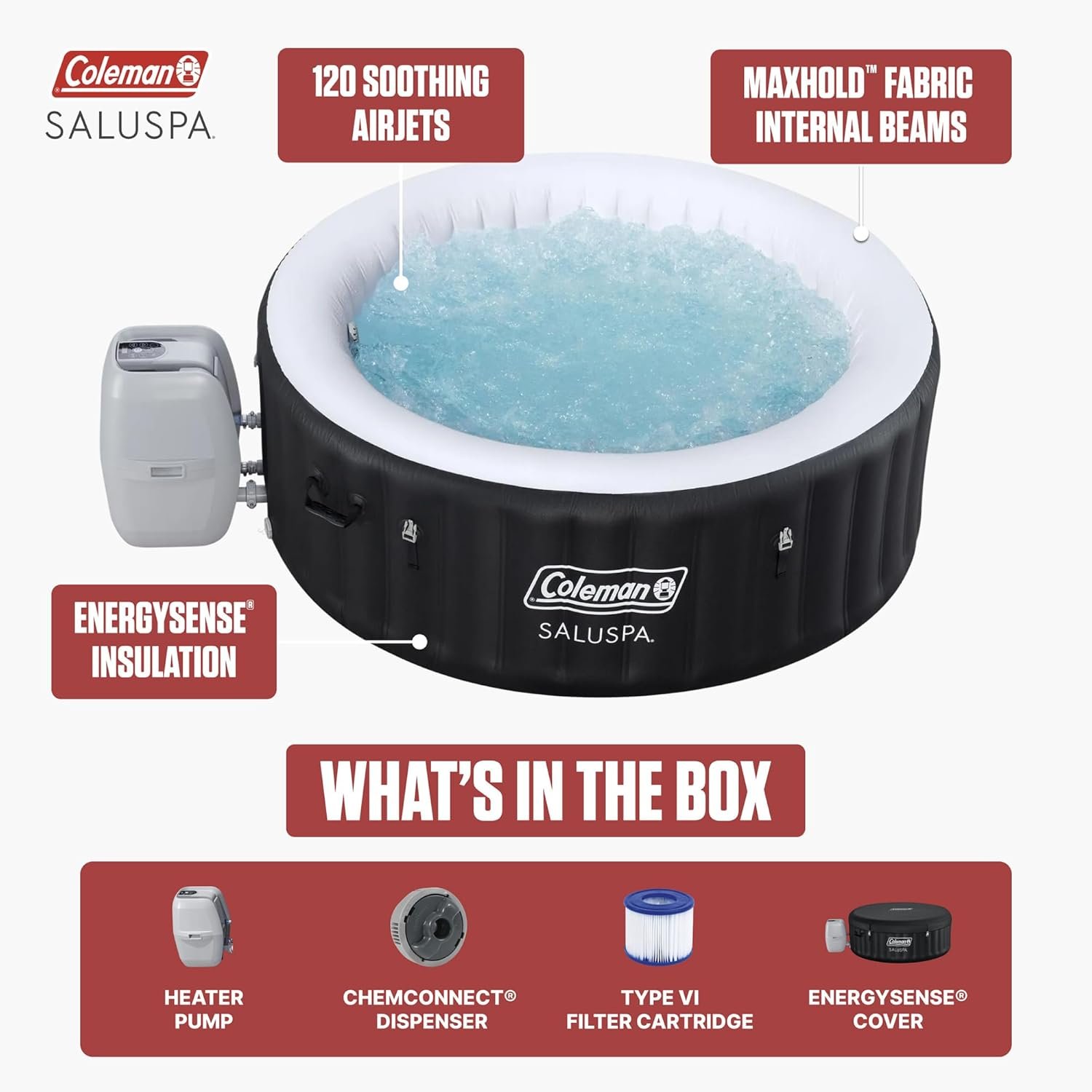 Coleman SaluSpa Miami Energy-Efficient AirJet 2-4 Person Inflatable Hot Tub - Image 6