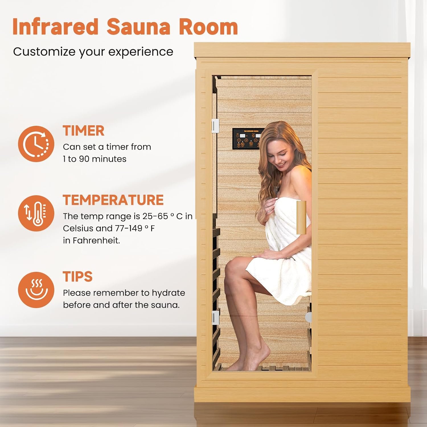 OUTEXER Far Infrared Sauna Home Sauna Spa Room Canadian Hemlock Wood 1200W - Image 2