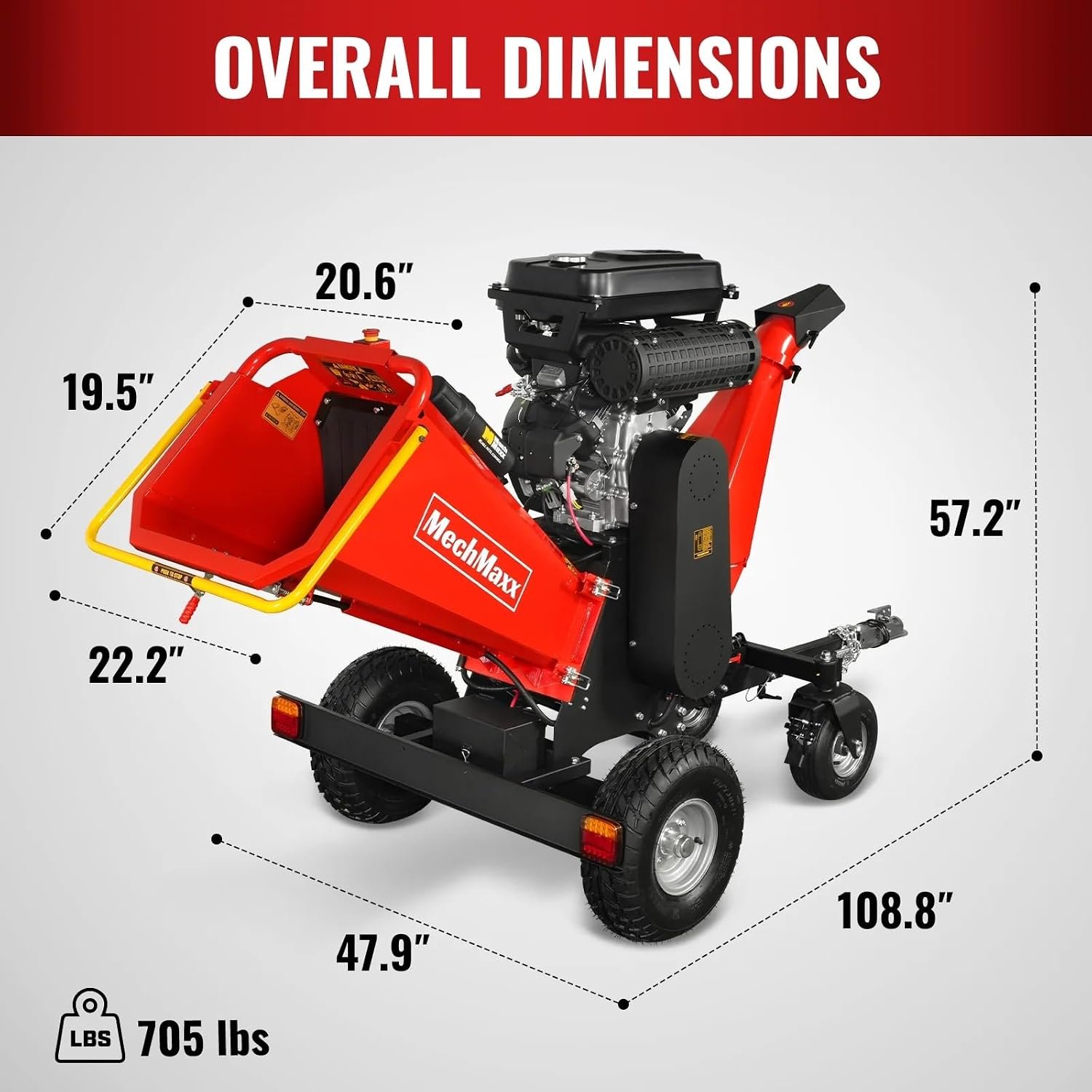 MMAX 8'' Inch ZONSEN 1000cc 35hp Electric Start Gasoline Powered Engine 4-Wheels Towable Wood Chipper Shredder Mulcher with Towbar/Tail Light/Emergency Stop Switch, Model B200 - Image 3