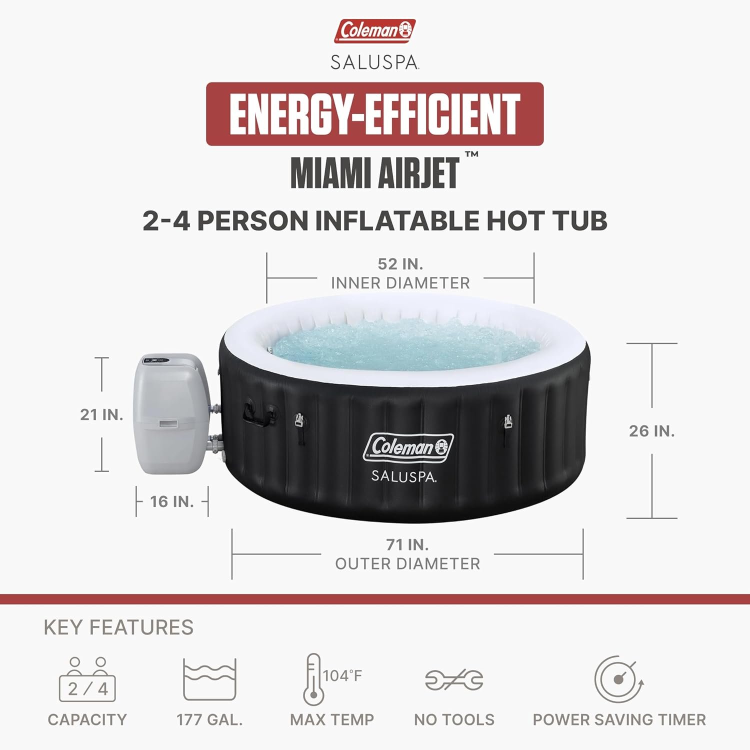Coleman SaluSpa Miami Energy-Efficient AirJet 2-4 Person Inflatable Hot Tub - Image 2