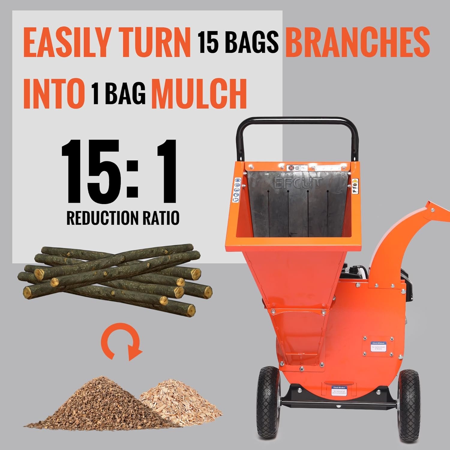 C40E 4" Wood Chipper, Easy Key Start, 9HP 274cc Gas Powered Engine, 4 inch Max Branch Capacity, Heavy Duty Shredder Mulcher with Electric Start - Image 5