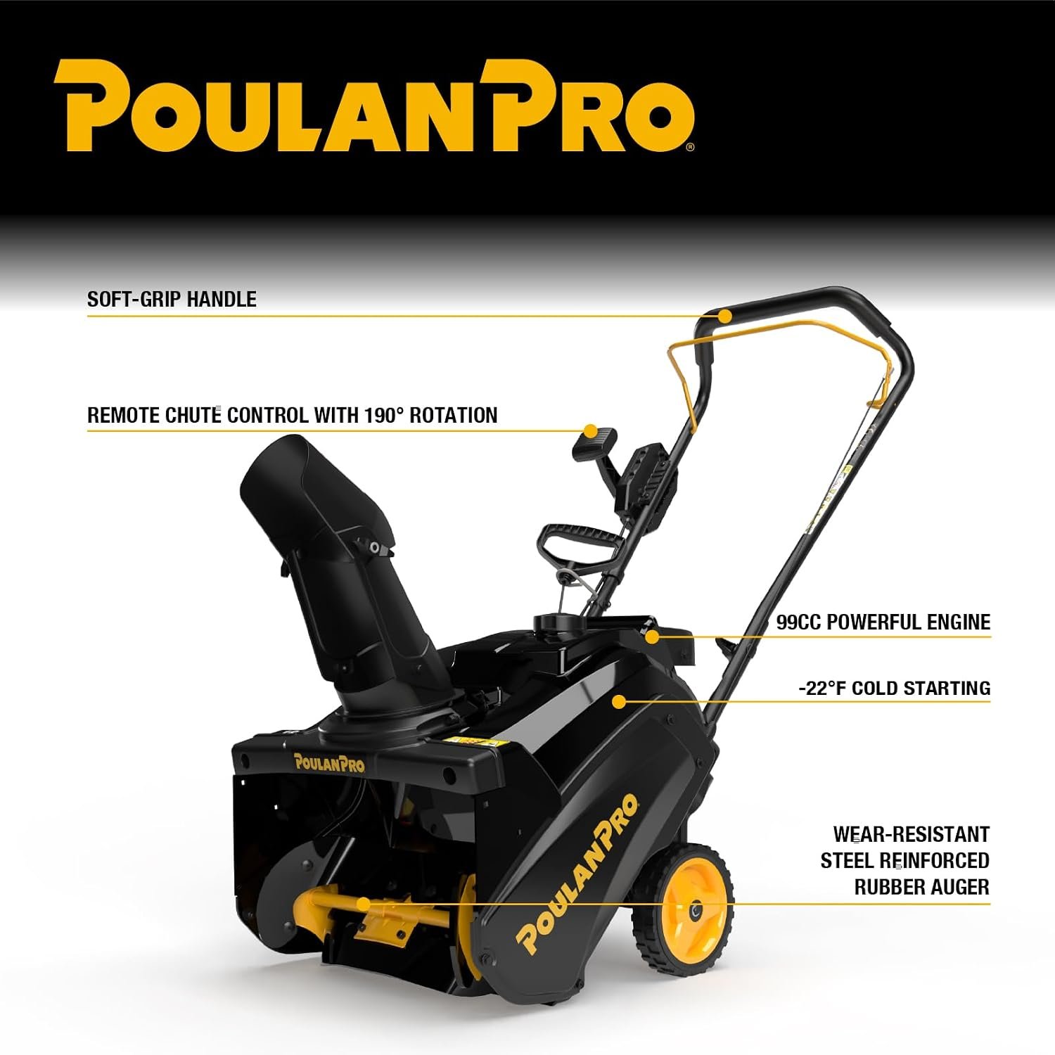 Poulan Pro PR180 18" 99cc Single-Stage Gas Snow Blower with Electric Start & 190° Remote Chute Control - Image 9