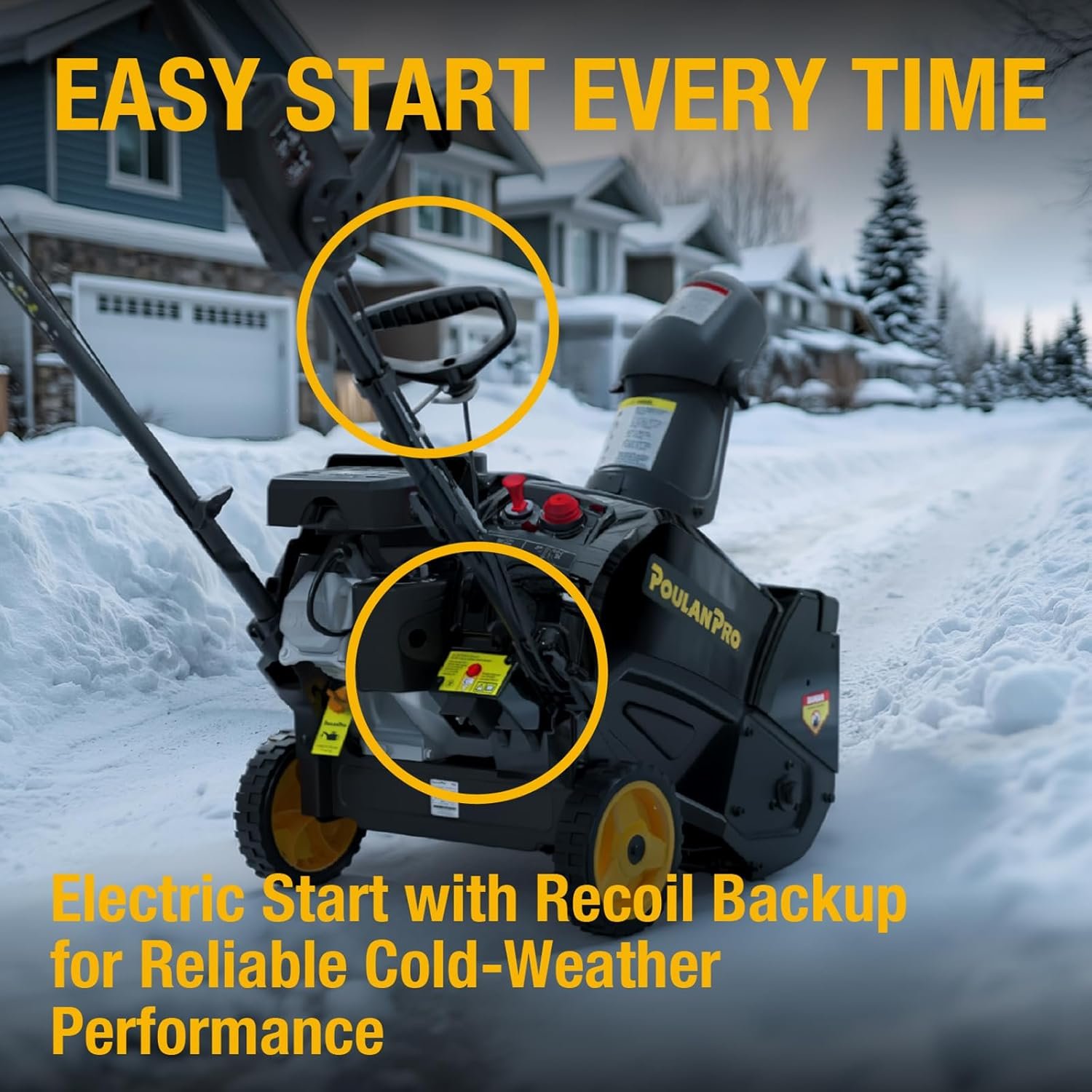 Poulan Pro PR180 18" 99cc Single-Stage Gas Snow Blower with Electric Start & 190° Remote Chute Control - Image 3