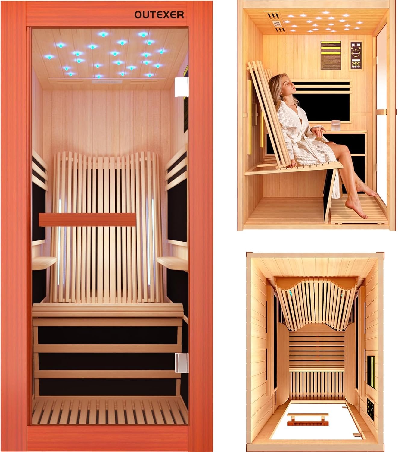 OUTEXER Far Infrared Sauna Home Sauna Spa Room Low-EMF Wood 1200W 120V - Image 21