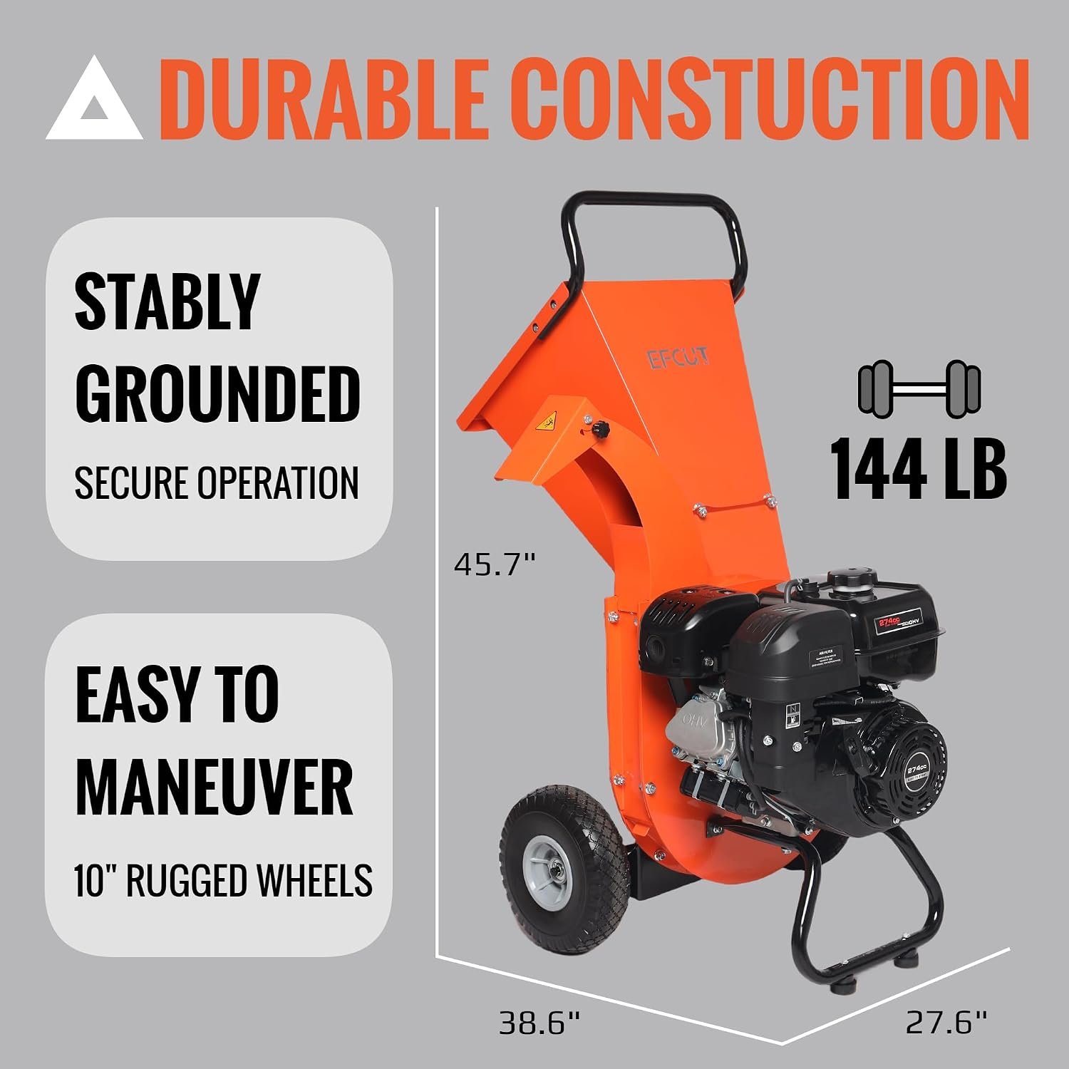 C40E 4" Wood Chipper, Easy Key Start, 9HP 274cc Gas Powered Engine, 4 inch Max Branch Capacity, Heavy Duty Shredder Mulcher with Electric Start - Image 6