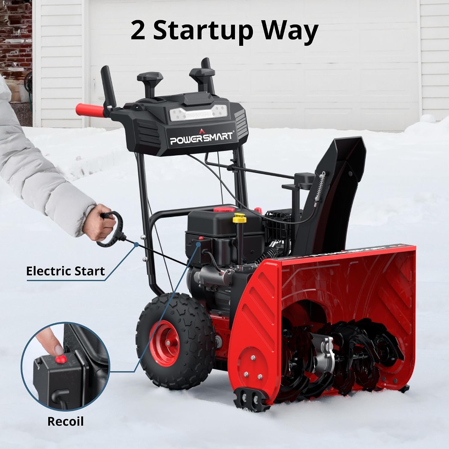PowerSmart HB7109A 24" Two-Stage Self-Propelled Gas Snow Blower – 208cc Briggs & Stratton Engine, Electric Start, Heated Handles & LED Lights - Image 4