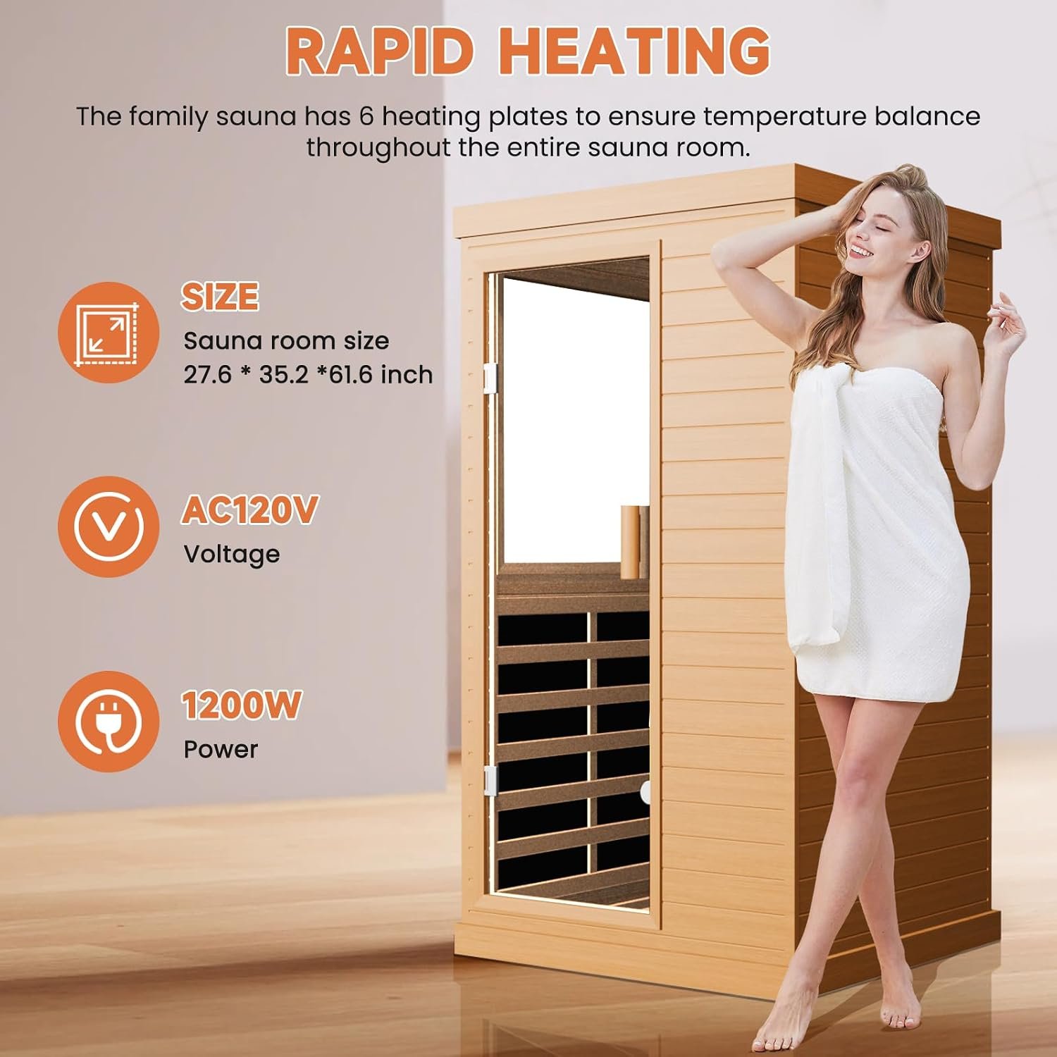 OUTEXER Far Infrared Sauna Home Sauna Spa Room Canadian Hemlock Wood 1200W - Image 4