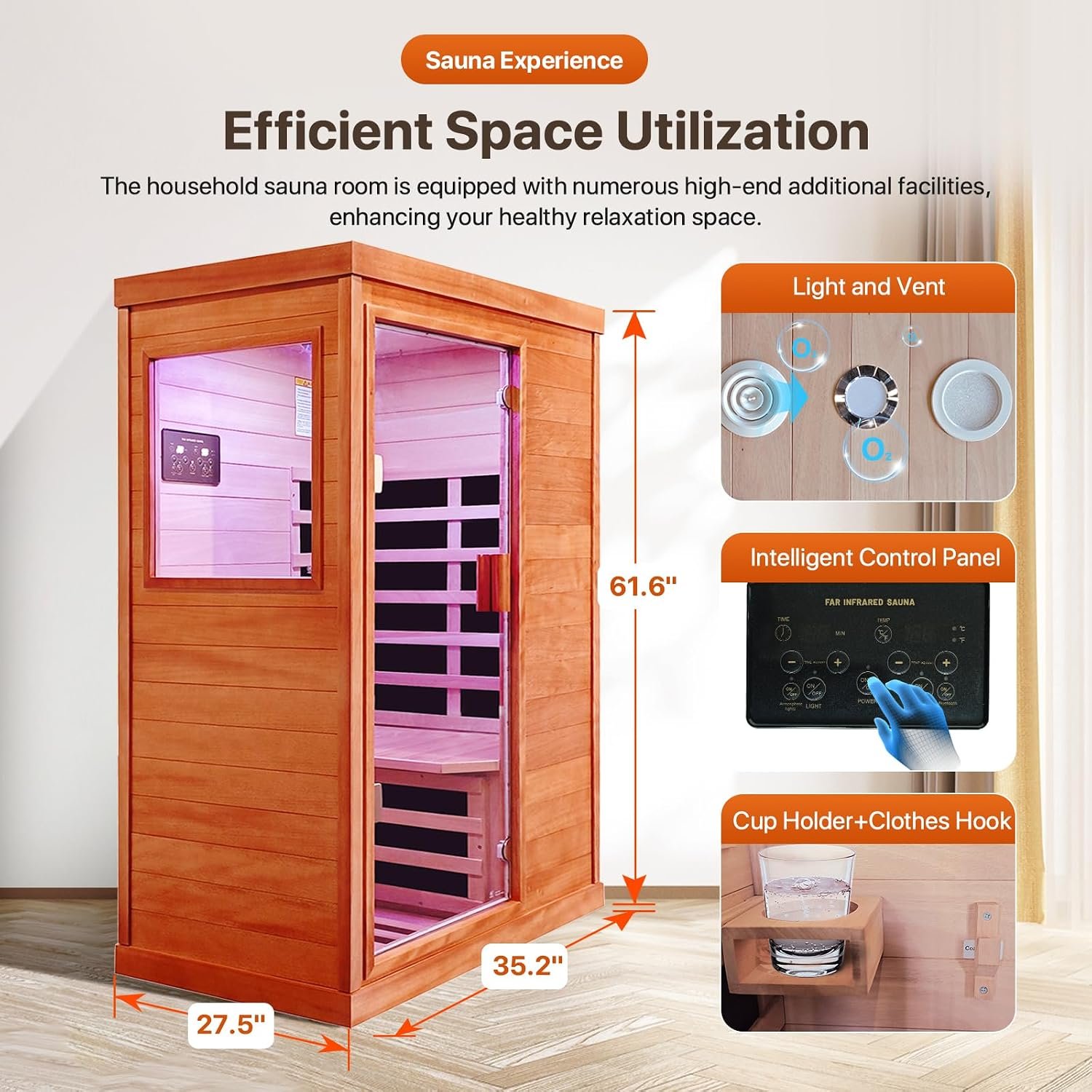 OUTEXER Far Infrared Sauna Home Sauna Spa Room Low-EMF Wood 1200W 120V - Image 5
