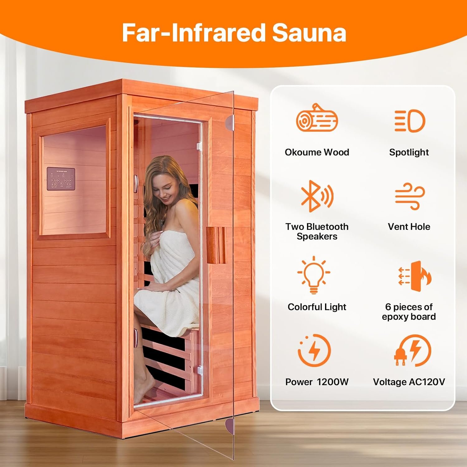 OUTEXER Far Infrared Sauna Home Sauna Spa Room Low-EMF Wood 1200W 120V - Image 7