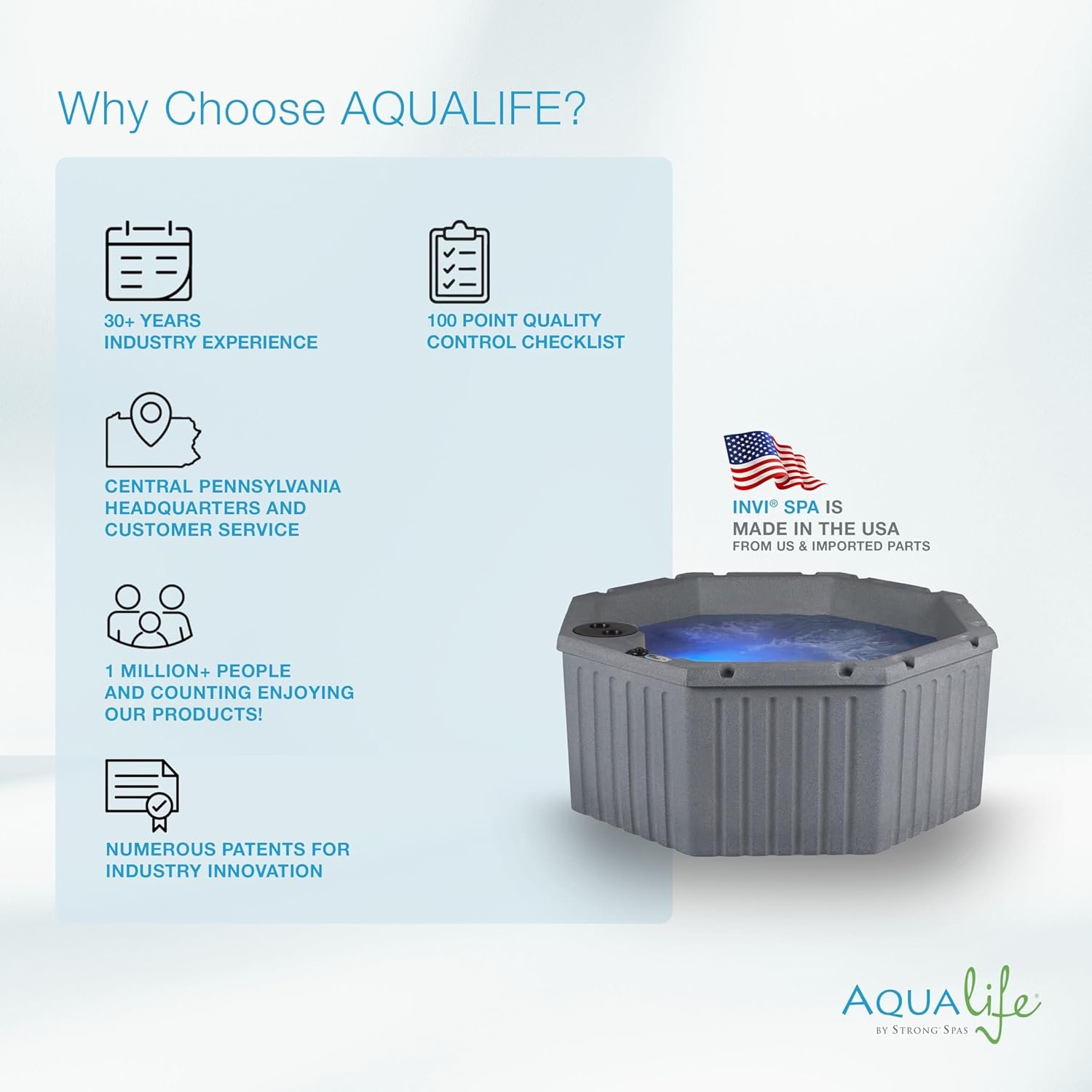 Aqualife by Strong Spas Invi 5 Person Rigid Resin Hot Tub Spa, 11 Jets, 2BHP 2-Speed Pump, Stainless Steel Heater, 120V Plug & Play, Full Foam Insulation, 4 Season Outdoor, LED, Cover and Filter - Image 9