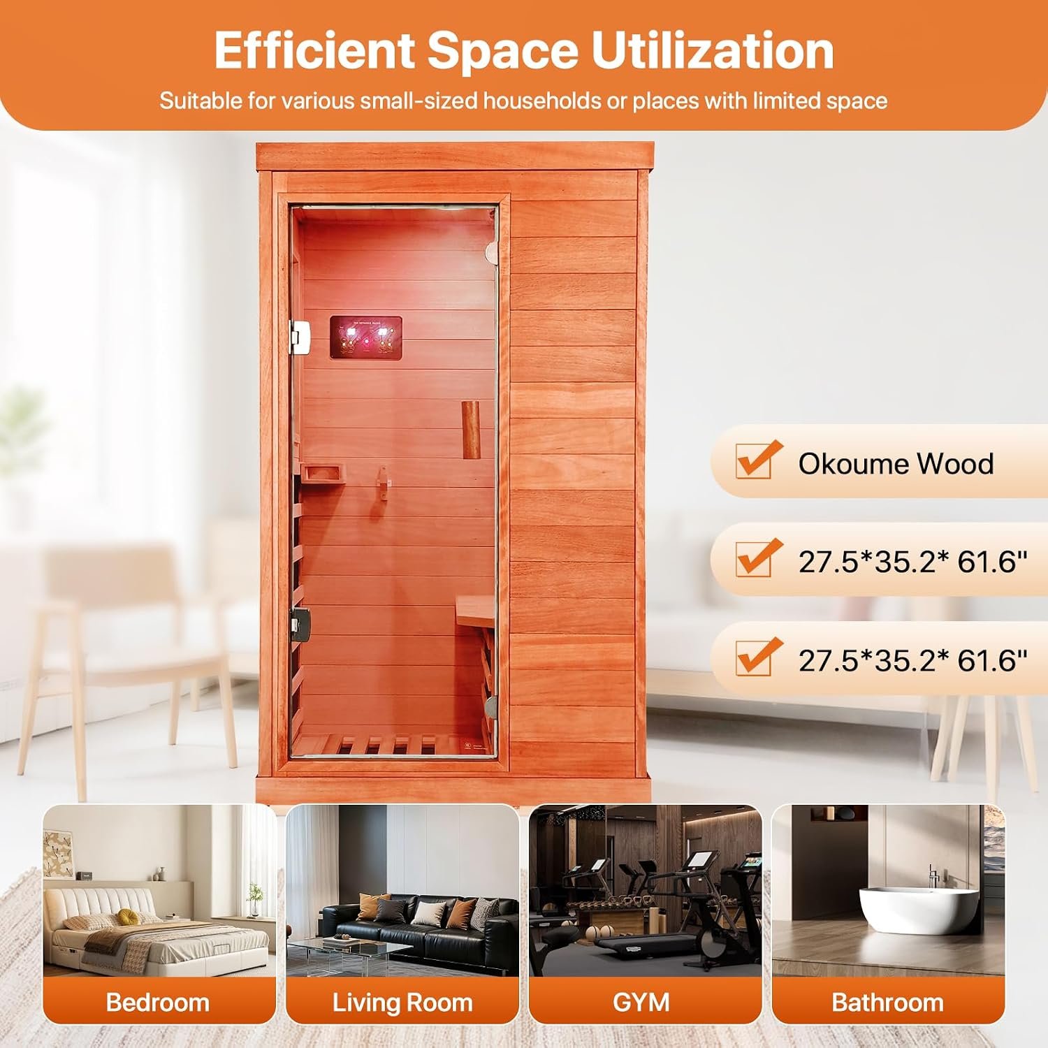 OUTEXER Far Infrared Sauna Home Sauna Spa Room Low-EMF Wood 1200W 120V - Image 4