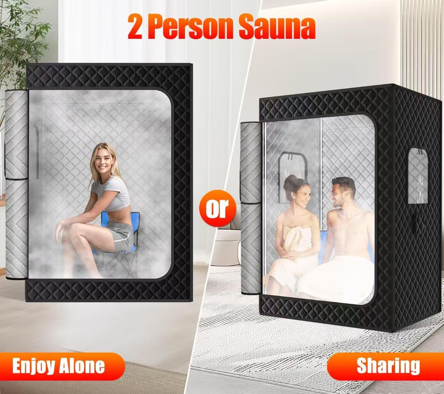 X-Vcak Upgraded 2 Person Sauna, Portable Sauna with 5 Layer Waterproof, Portable Steam Sauna Tent with 2 Steamers, 2 Folding Chair, 71”x 49”x 36" - Image 4
