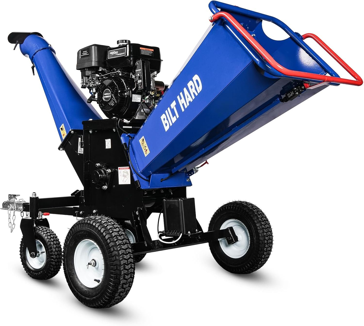 BILT HARD 6 Inch Gas Powered Wood Chipper with 420cc 15HP E-Start Engine, Towable Chipper Shredder Mulcher with 4 Wheels, Tow Bar, Dual Emergency Stop System