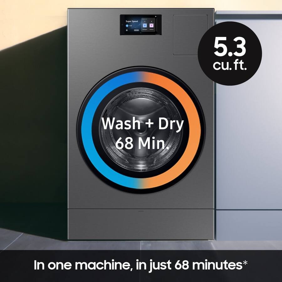 Samsung - 5.3 cu. ft. Bespoke AI Vented Smart All-In-One Washer/Electric Dryer Combo with AI Home - Dark steel