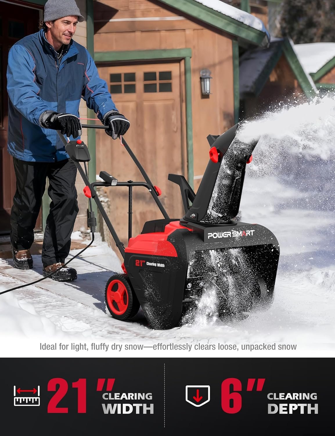 PowerSmart 21 Inch Corded Electric Snow Blower, 15 Amp, with LED Light - Image 3