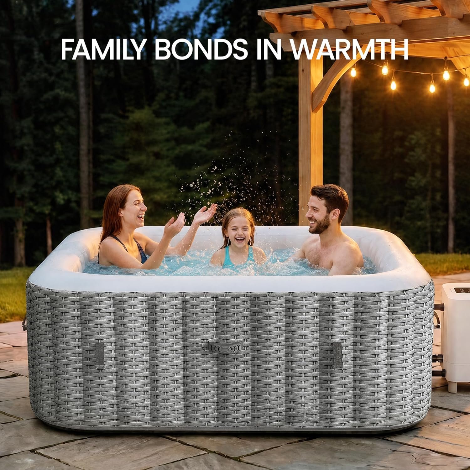 UHOMEPRO Inflatable Hot Tub Spa Set, Outdoor Bubble Massage 73" Square Portable Hot Tubs, 4-6 Person Outdoor Hot Tub with External Heater Pump, 130 Soothing Jets, 6 Filter Cartridges - Image 9