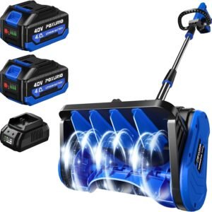 POXURIO 40V 13" Brushless Cordless Snow Shovel – 2× 4.0Ah Batteries, Fast Charger & 25-Ft Throw