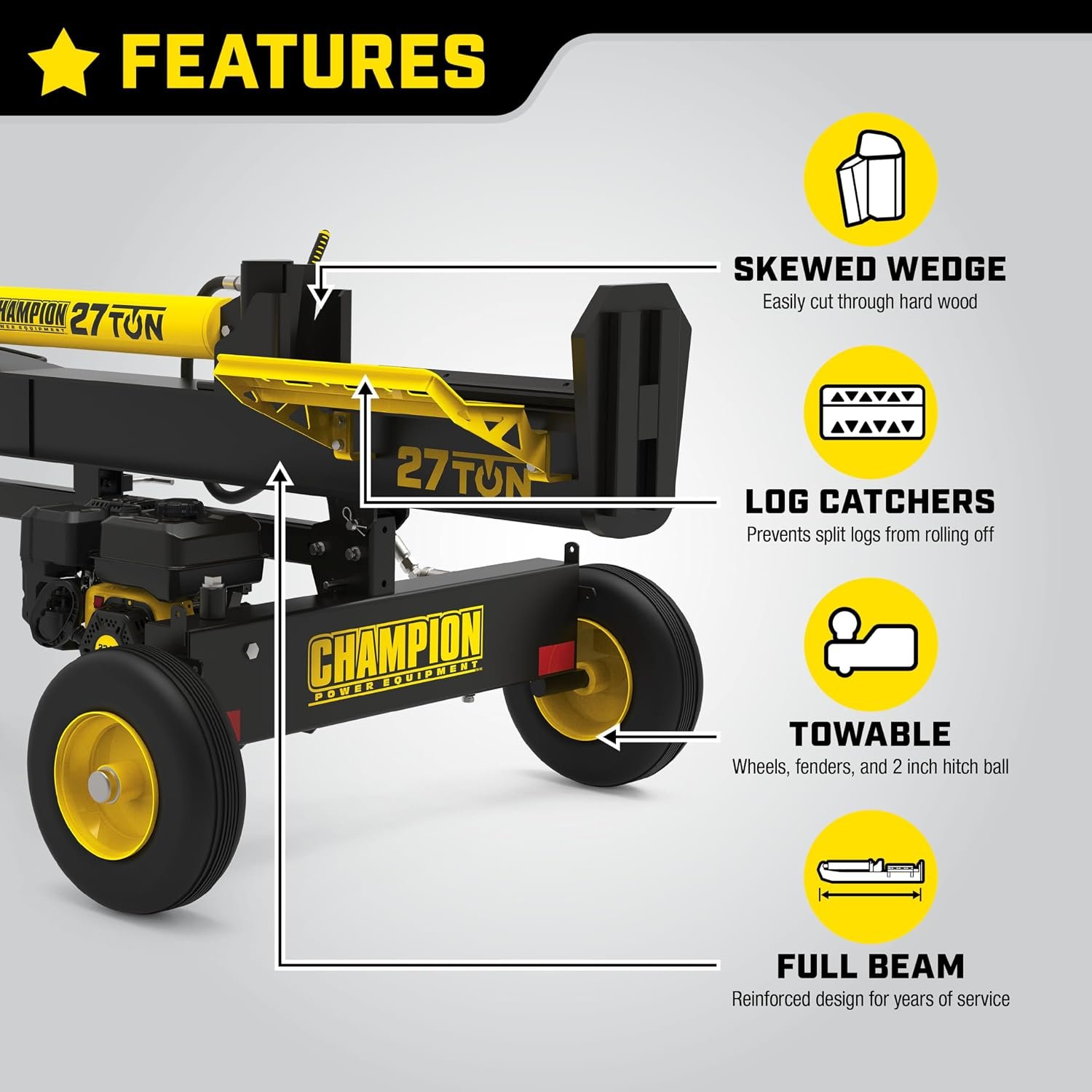 YARDMAX YU3666 35-Ton 2-Way Full Beam Gas Log Splitter with Briggs & Stratton CR950 Engine - Image 2
