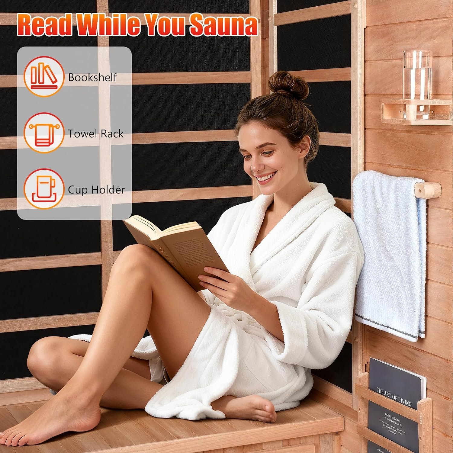 X-Vcak 1-2 Person Infrared Sauna, Dry Heat Sauna with Red Light Therapy, Bluetooth, Radio, 7-Color Therapy Light for Home, Indoor, Gym, Wellness Center, 40″ x 36″ x 73″, Brown - Image 8