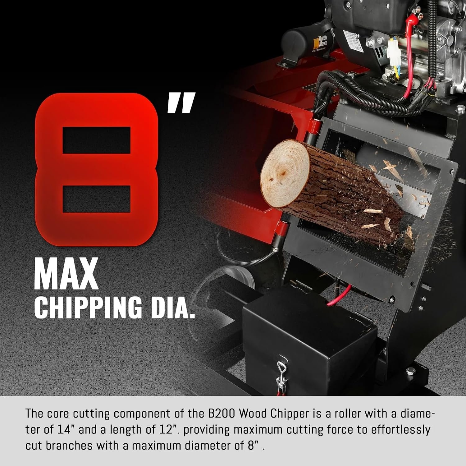 MMAX 8'' Inch ZONSEN 1000cc 35hp Electric Start Gasoline Powered Engine 4-Wheels Towable Wood Chipper Shredder Mulcher with Towbar/Tail Light/Emergency Stop Switch, Model B200 - Image 6
