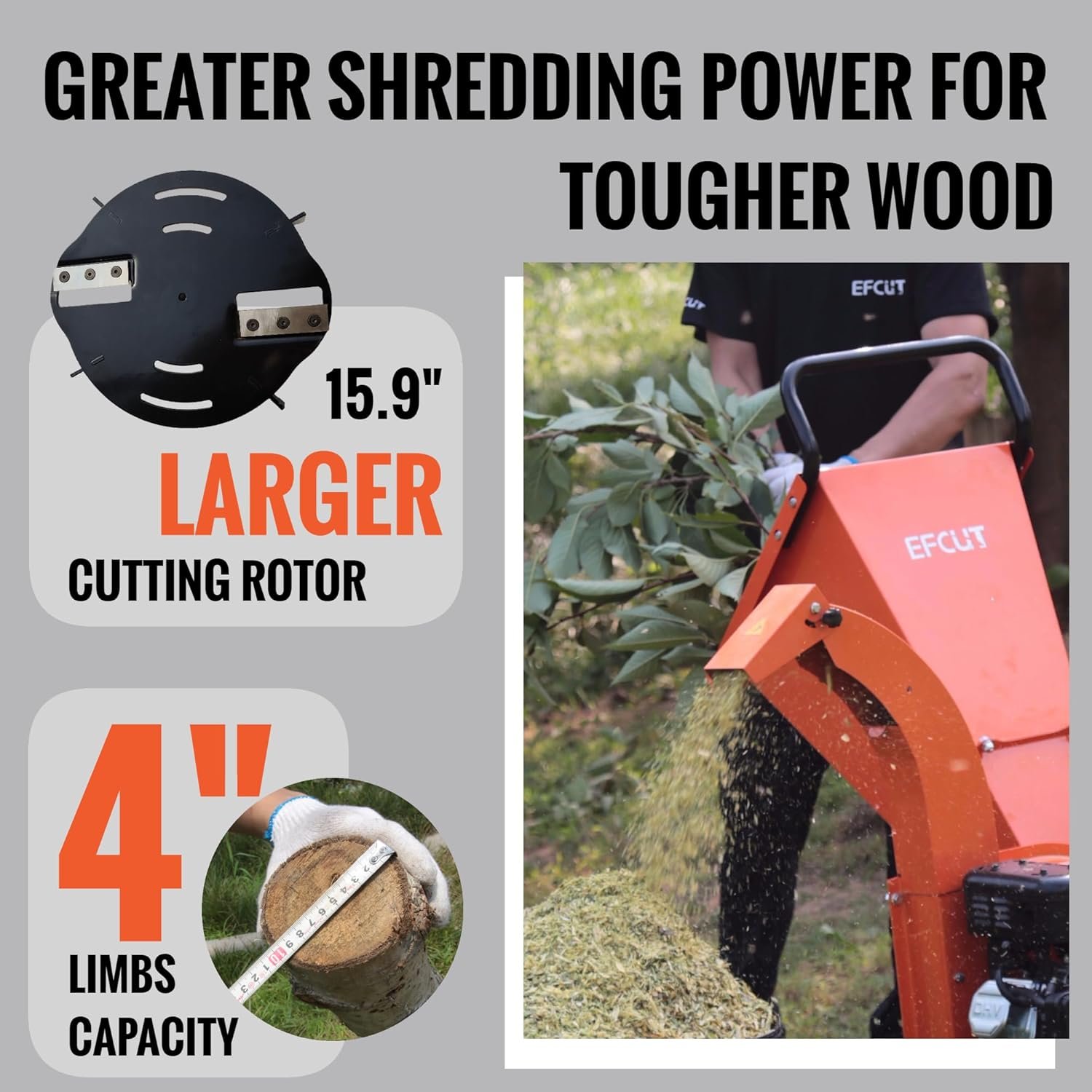 C40E 4" Wood Chipper, Easy Key Start, 9HP 274cc Gas Powered Engine, 4 inch Max Branch Capacity, Heavy Duty Shredder Mulcher with Electric Start - Image 3