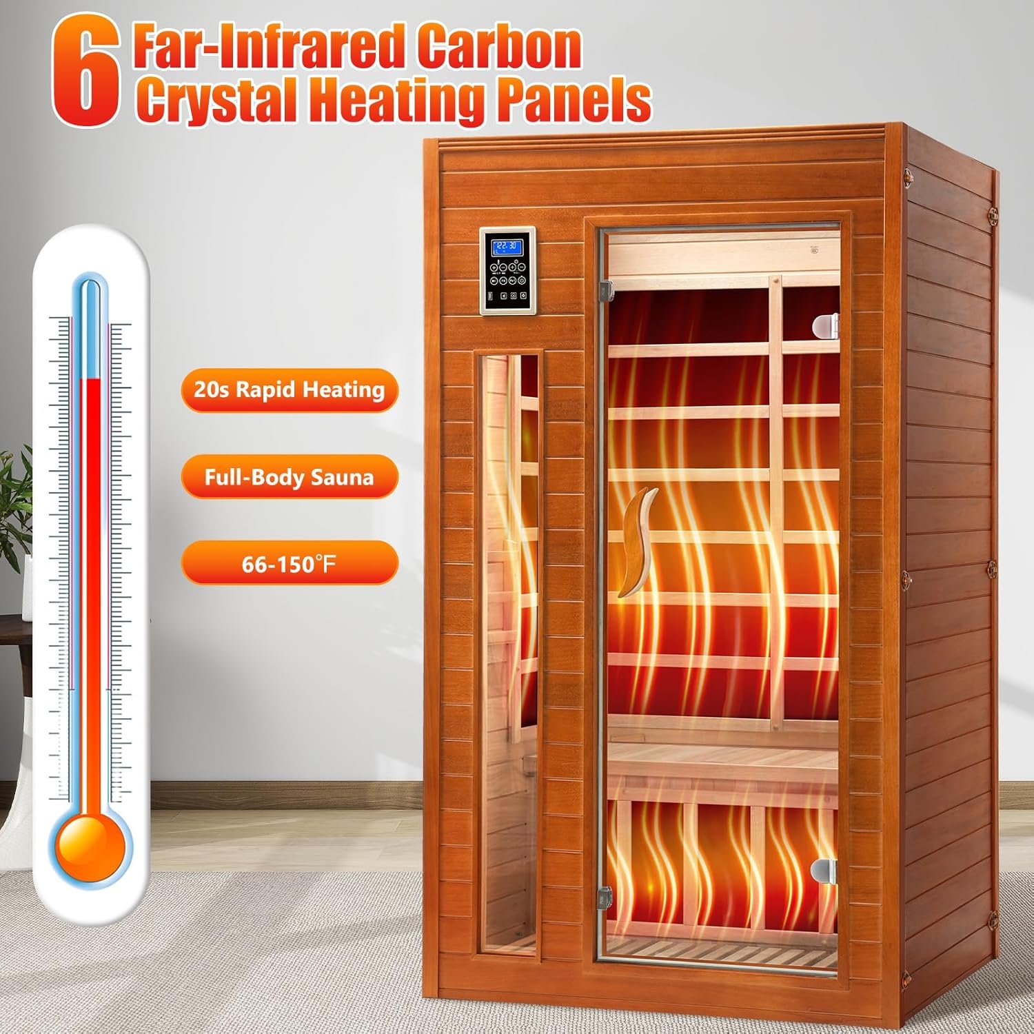 X-Vcak 1-2 Person Infrared Sauna, Dry Heat Sauna with Red Light Therapy, Bluetooth, Radio, 7-Color Therapy Light for Home, Indoor, Gym, Wellness Center, 40″ x 36″ x 73″, Brown - Image 4