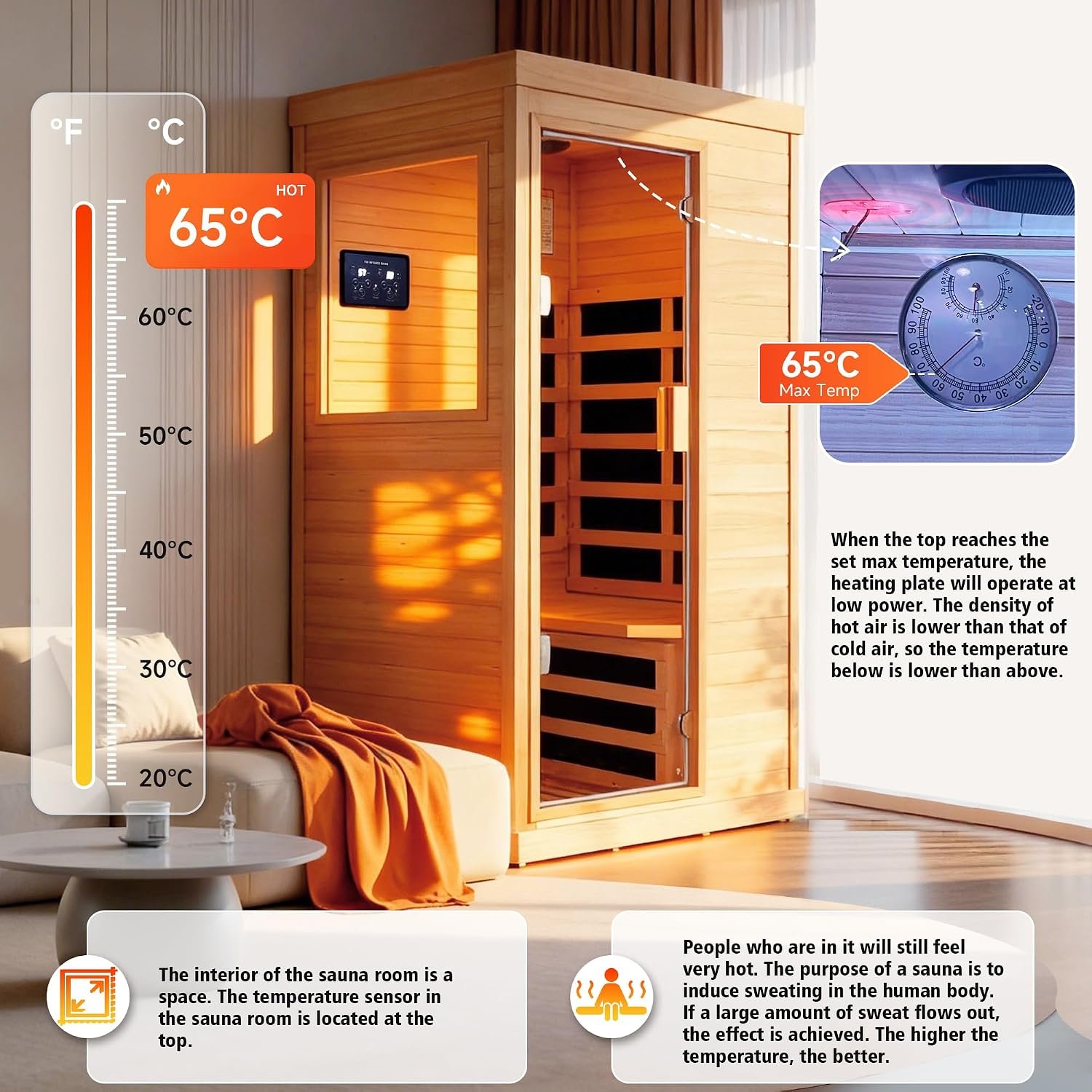 OUTEXER Far Infrared Sauna Home Sauna Spa Room Canadian Hemlock Wood 1200W - Image 5