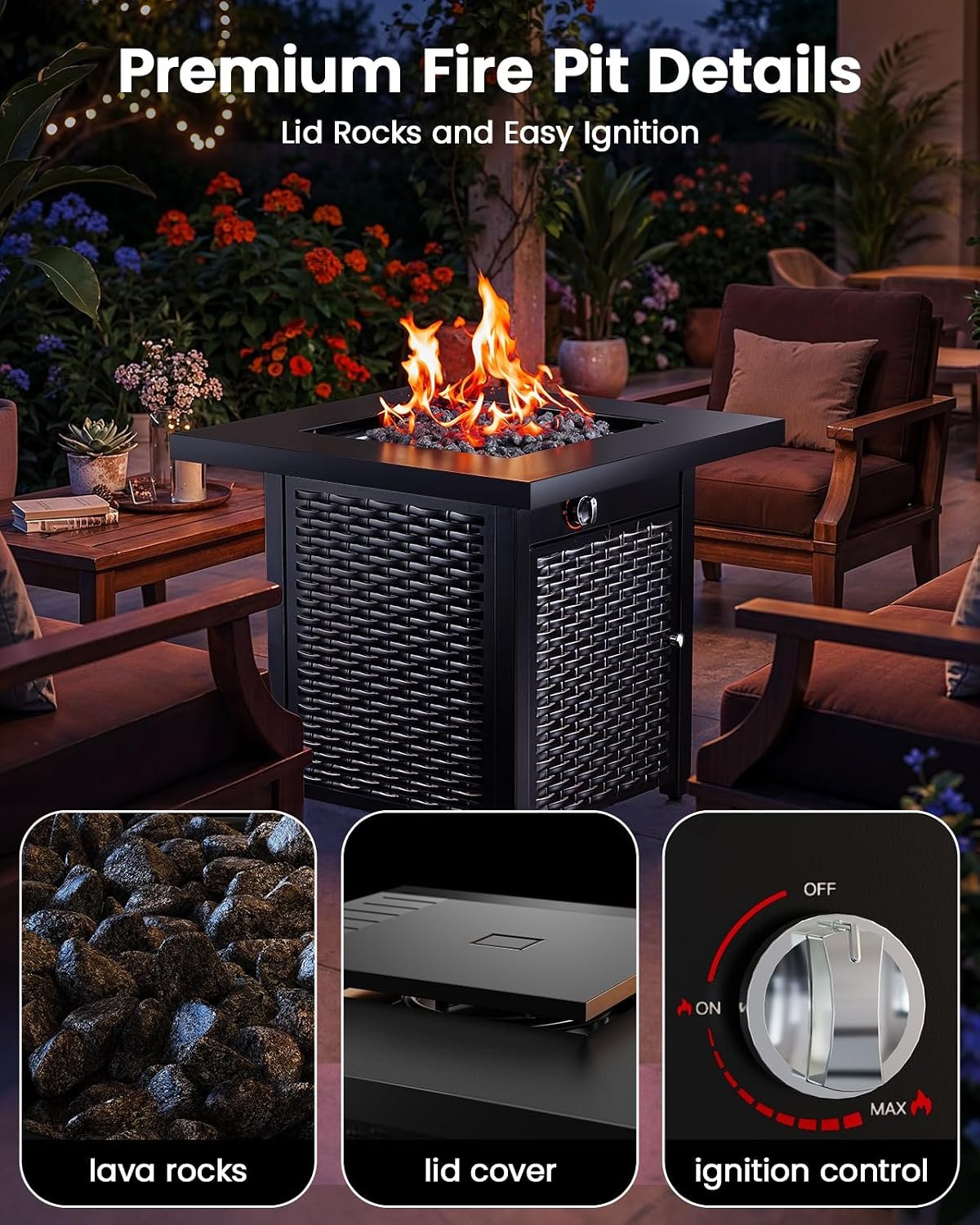Ciays CIFPT3-N1 28" 50,000 BTU Propane Fire Pit Table - Image 4
