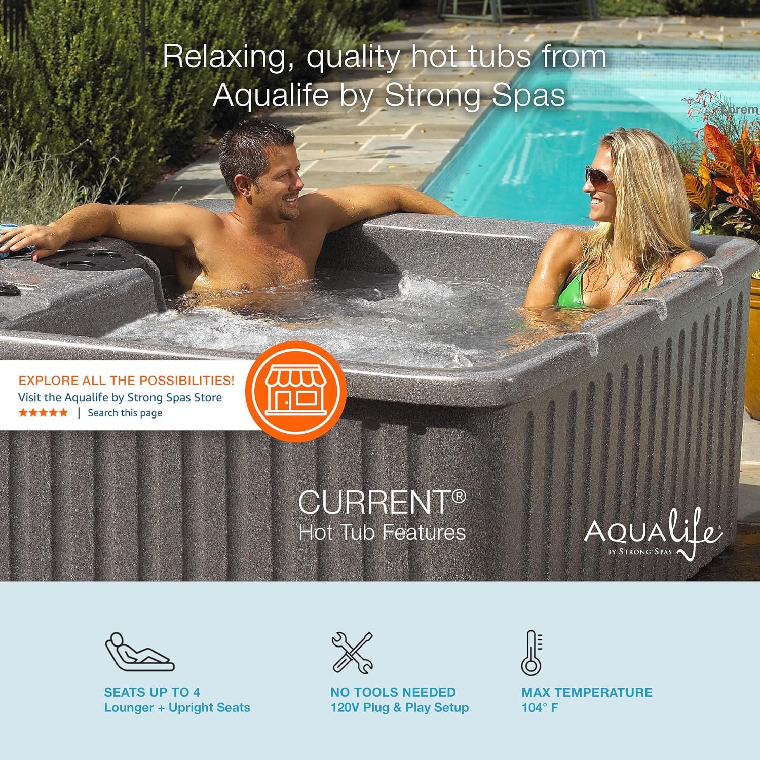 Aqualife Current Outdoor Hot Tub, Free Extras, Fits 4-Adults, Plug and Play Spa, Free Cover Included - Image 3