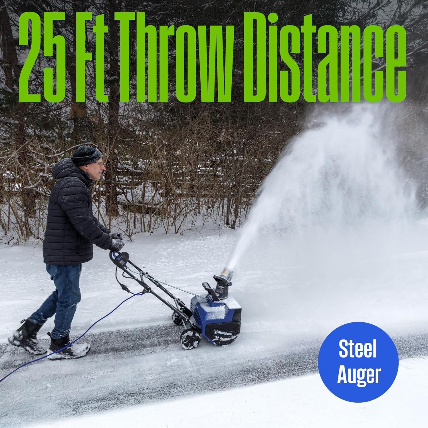Westinghouse WSnow22 22" 15A Corded Electric Snow Blower – Steel Auger, Dual LED Lights, 25-Ft Throw & 180° Chute - Image 4
