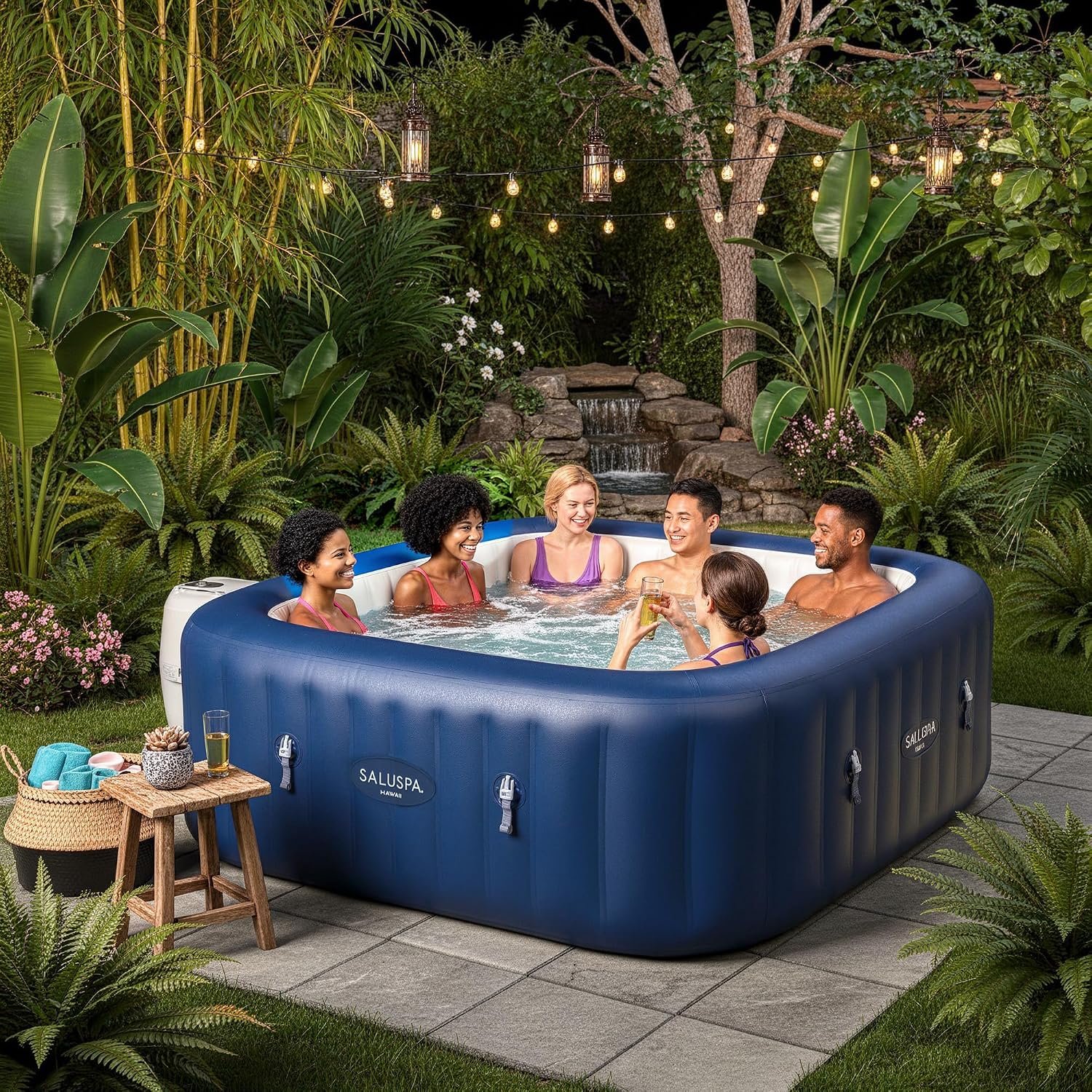 Bestway SaluSpa Hawaii 4 to 6 Person Inflatable Hot Tub, Square Energy-Efficient Portable Outdoor Spa with 140 AirJets, 71" x 28" - Image 3